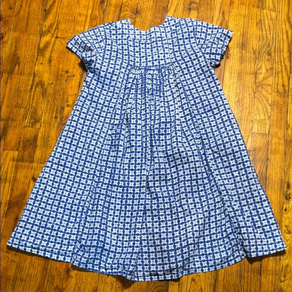 ZEN ETHIC Women's Pistil V Neck A Line Blue White Block Print Patterned Dress L - Picture 15 of 16